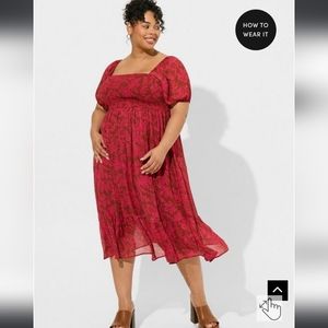 Torrid Tea Length Smocked Bodice A-Line Dress